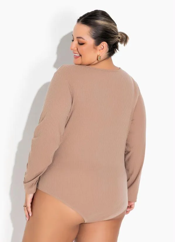 Marguerite - Body Marrom Plus Size Decote V e Franzidos 4