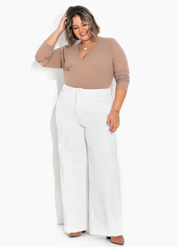 Marguerite - Body Marrom Plus Size Decote V e Franzidos 5
