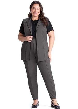 Outlet - Calça Alfaiataria Plus Size Feminino Cinza - OUTLET