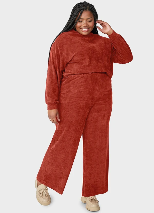 Malwee - Calça Feminina Clochard em Plush Plus Terracota 2