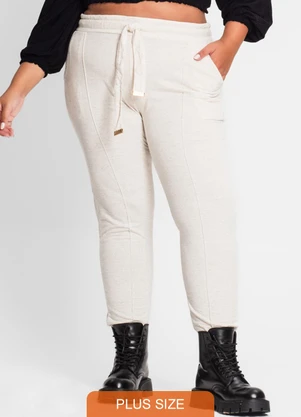 Secret Glam - Calça Feminina Plus Size em Moletinho Bege - SECRET GLAM