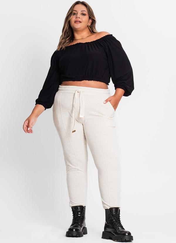 Secret Glam - Calça Feminina Plus Size em Moletinho Bege 3