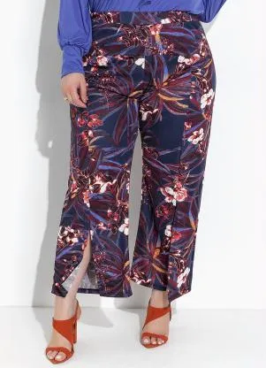 Marguerite - Calça Floral Marinho em Malha - MARGUERITE