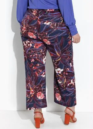 Marguerite - Calça Floral Marinho em Malha - MARGUERITE