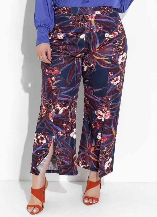 Marguerite - Calça Floral Marinho em Malha