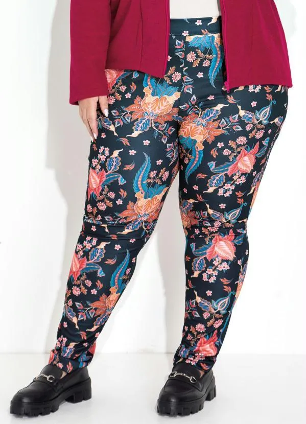 Marguerite - Calça Floral Preto Justinha Plus Size