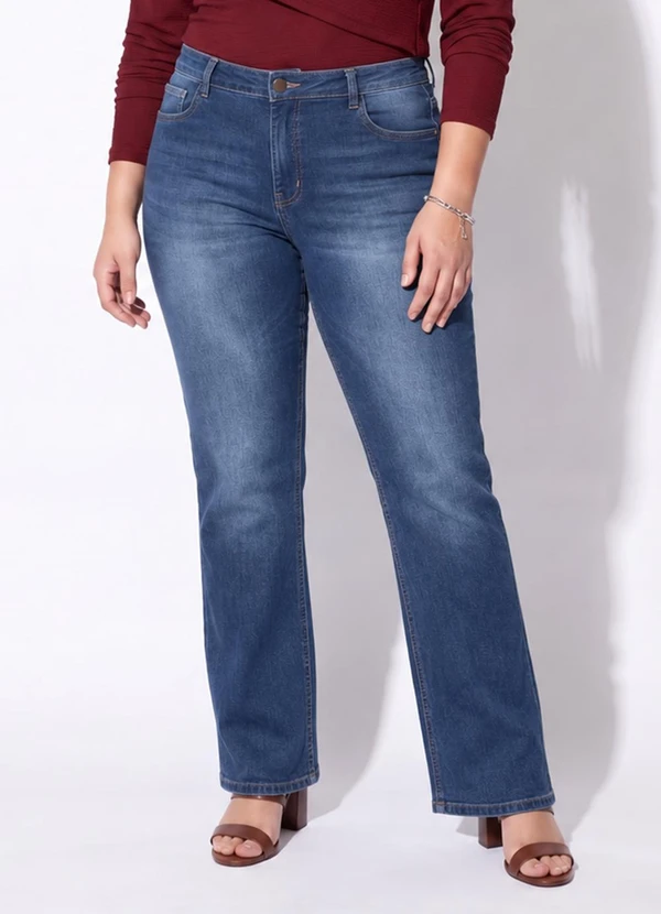 Marguerite - Calça Jeans Azul Escuro Flare com Elastano