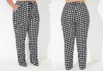 Cala Pied de Coq com Bolsos Plus Size