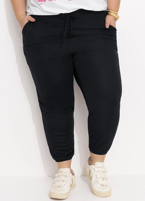 Marguerite - Calça Preta Jogger com Bolsos Plus Size