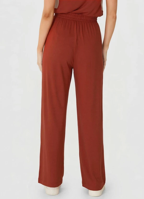Calca Wide Leg Em Moletinho Plus Terracota - MALWEE