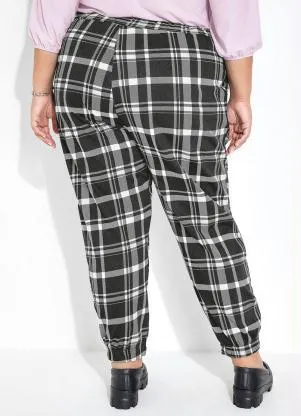 Marguerite - Calça Xadrez Preta com Elástico Plus Size - MARGUERITE