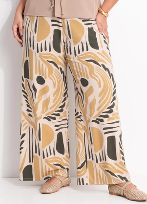 Marguerite - Calça Abstrato Bege em Malha de Viscose - MARGUERITE