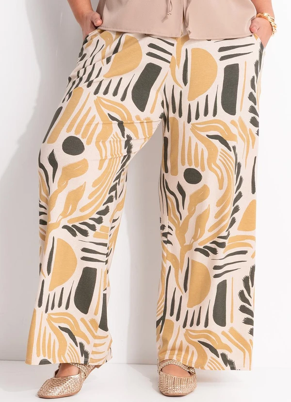 Marguerite - Calça Abstrato Bege em Malha de Viscose 3