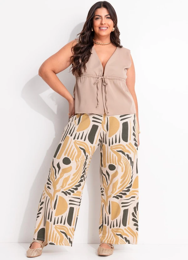 Marguerite - Calça Abstrato Bege em Malha de Viscose 1