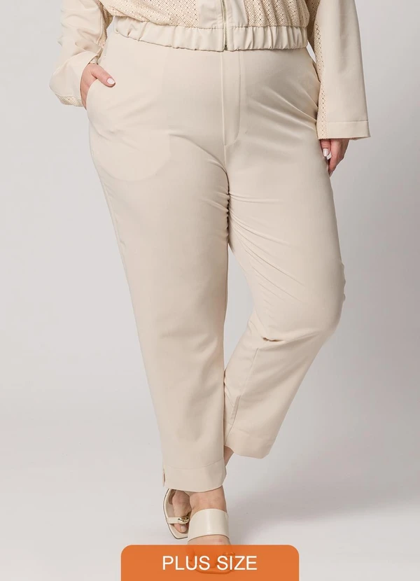 Lisamour - Calça Alfaiatada Reta Bege