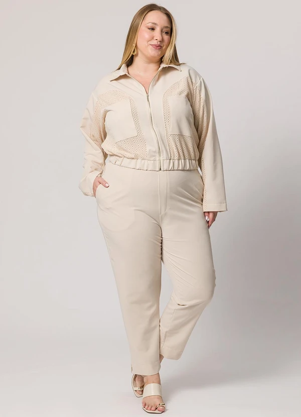 Lisamour - Calça Alfaiatada Reta Bege 2