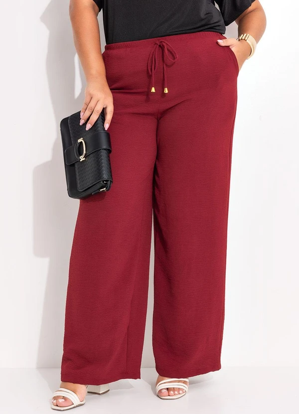Marguerite - Calça Bordô em Crepe Plano