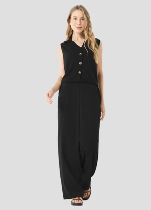 Cereja Rosa - Calça Feminina em Tecido Plano Crepe Preto - CEREJA ROSA