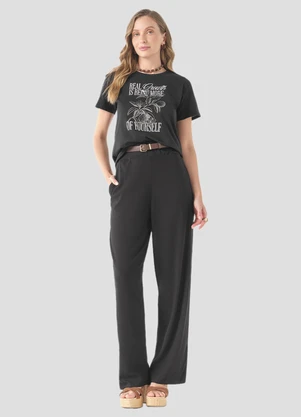 Cereja Rosa - Calça Feminina em Tecido Plano Crepe Preto - CEREJA ROSA