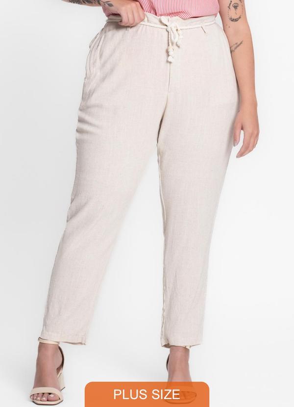 Secret Glam - Calça Feminina Plus Size em Linho Bege