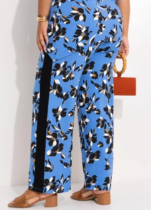 Marguerite - Calça Floral Azul em Malha de Viscose - MARGUERITE