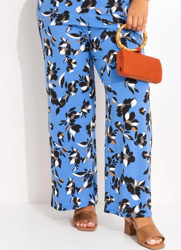 Marguerite - Calça Floral Azul em Malha de Viscose 5