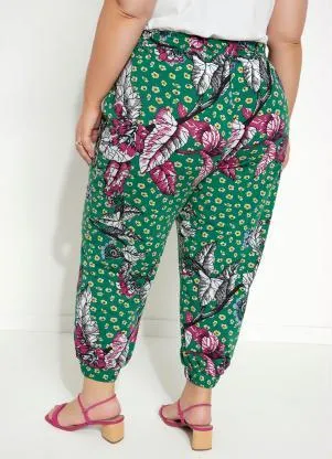 Marguerite - Calça Floral Verde Jogger Plus Size - MARGUERITE