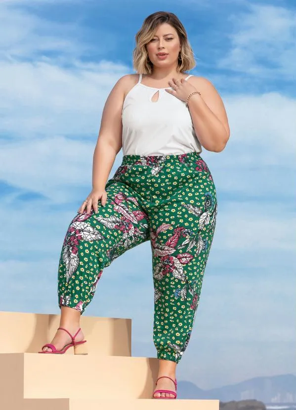 Marguerite - Calça Floral Verde Jogger Plus Size 4