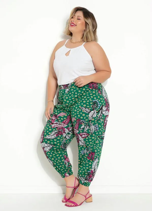 Marguerite - Calça Floral Verde Jogger Plus Size 2