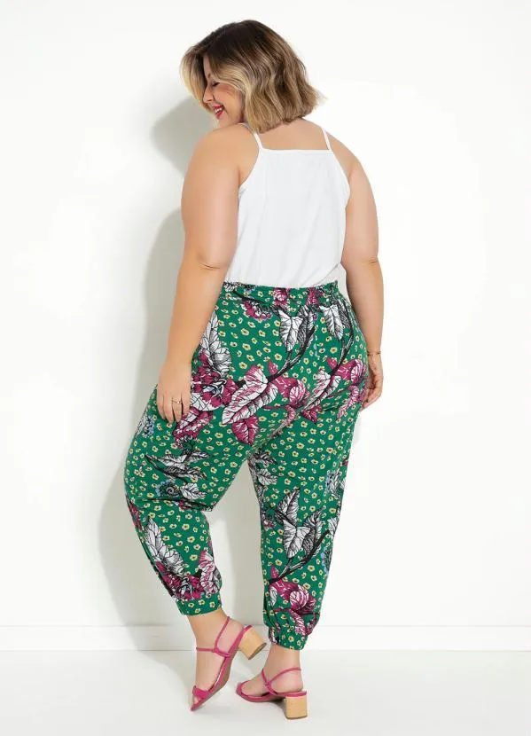 Marguerite - Calça Floral Verde Jogger Plus Size 1