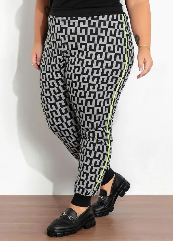 Marguerite - Calça Geométrica com Filete Neon Plus Size 4