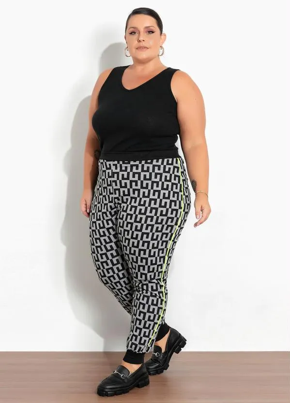 Marguerite - Calça Geométrica com Filete Neon Plus Size 2