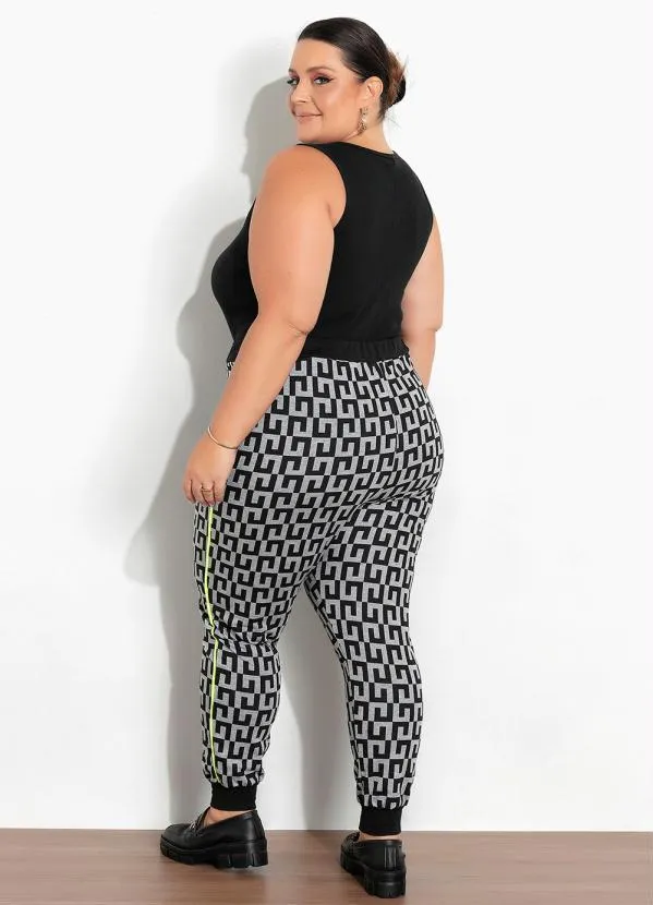 Marguerite - Calça Geométrica com Filete Neon Plus Size 1