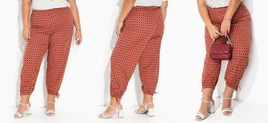 Cala Geomtrica Vermelha com Elstico Plus Size