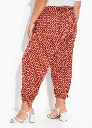 Marguerite - Calça Geométrica Vermelha com Elástico Plus Size - MARGUERITE
