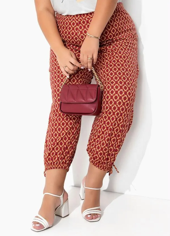 Marguerite - Calça Geométrica Vermelha com Elástico Plus Size 3