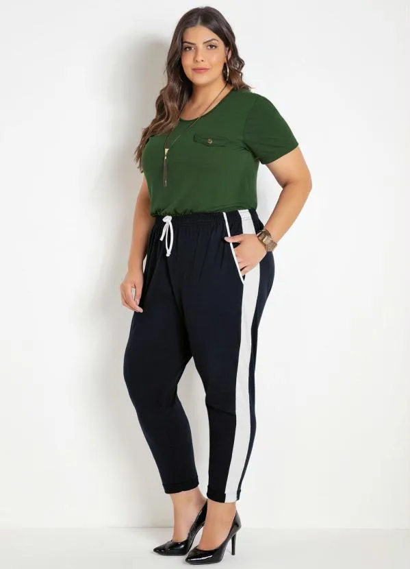 Marguerite - Calça Jogger Cropped Preta e Branca Plus Size 3