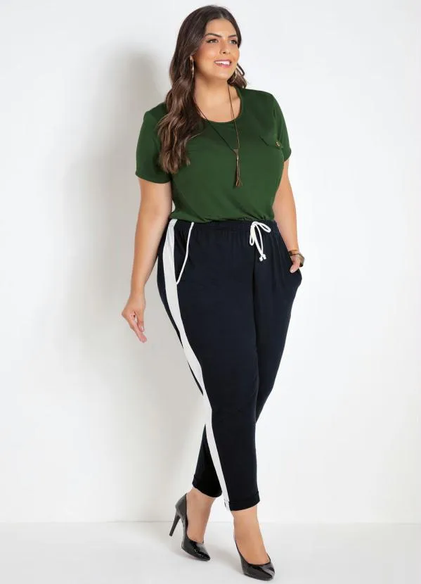 Marguerite - Calça Jogger Cropped Preta e Branca Plus Size 4