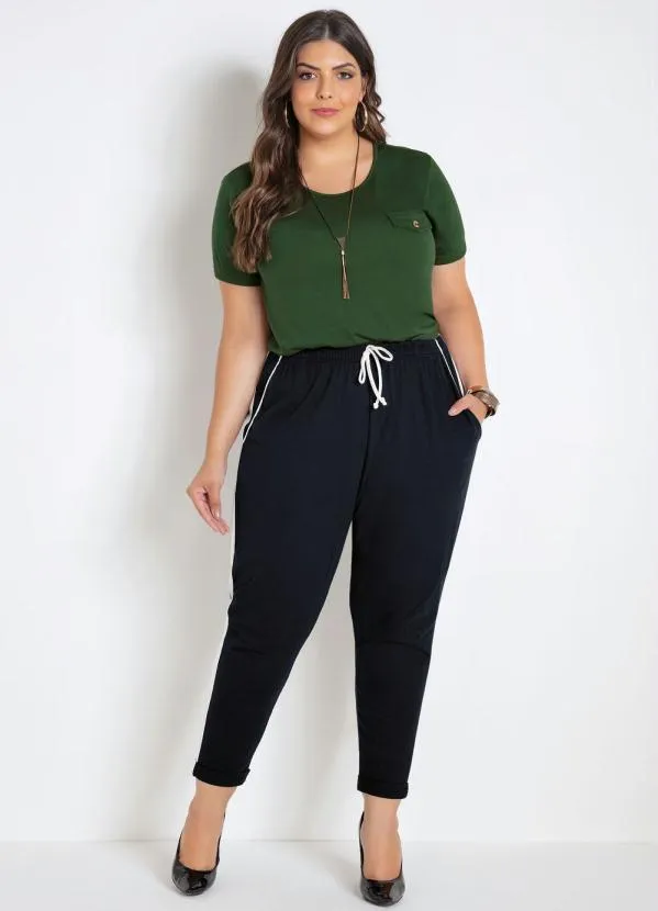 Marguerite - Calça Jogger Cropped Preta e Branca Plus Size 5