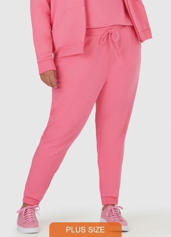 Malwee Plus - Calça Jogger Moletom Plus Size Feminina Rosa
