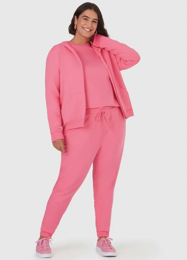 Malwee Plus - Calça Jogger Moletom Plus Size Feminina Rosa 2