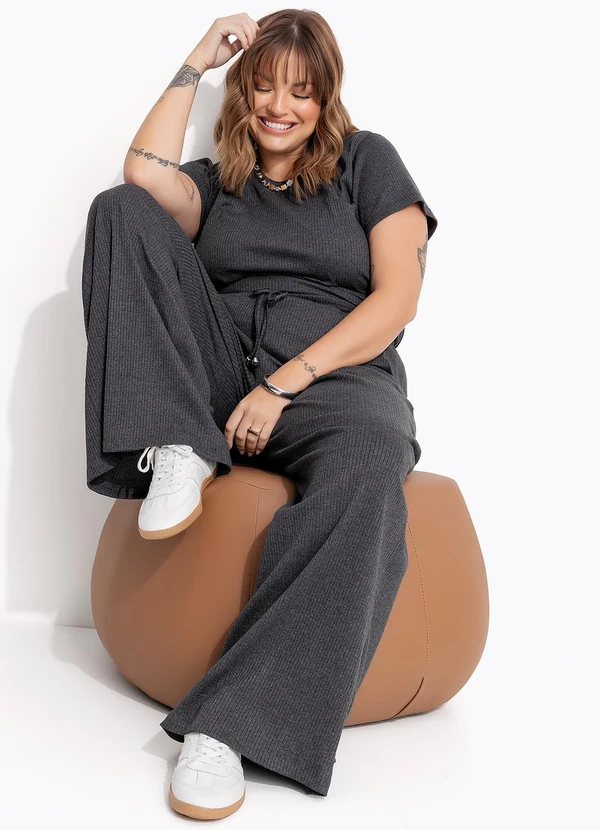 Marguerite - Calça Mescla Escuro em Canelado 7