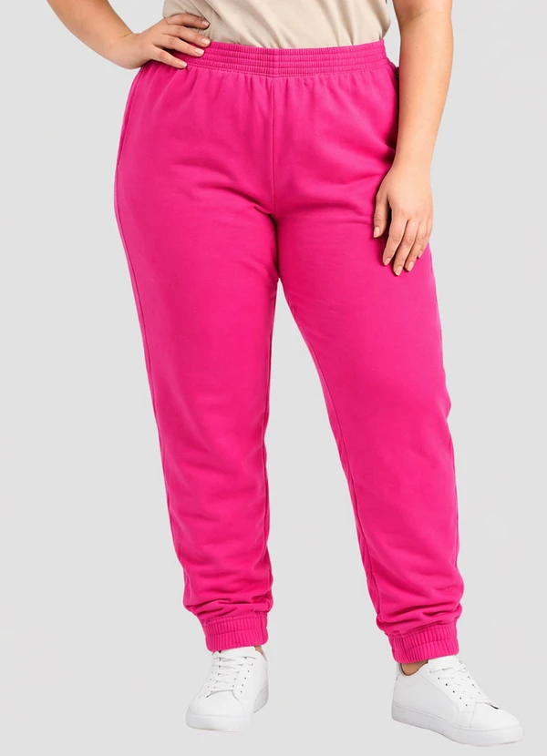 Yends Fashion - Calça Moletom Plus Size Elastico no Punho Rosa