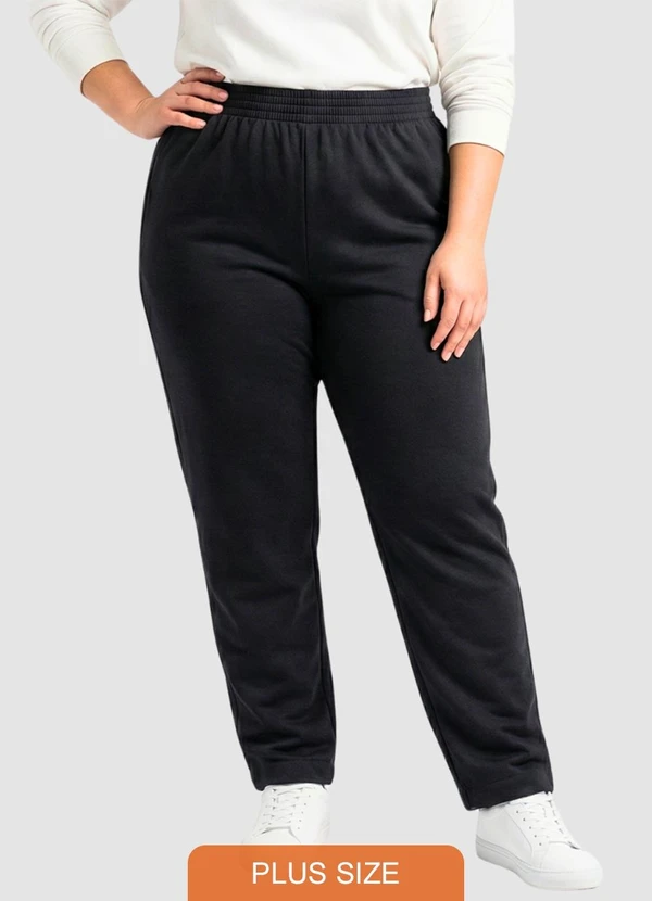 Yends Fashion - Calça Moletom Plus Size Punho Bainha Preto