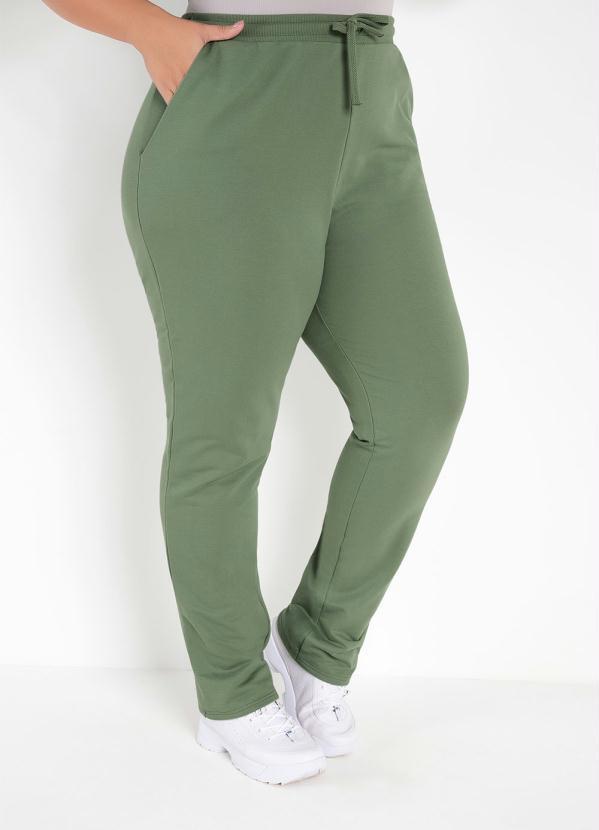 Basicamente - Calça Moletom Verde Plus Size com Bolsos
