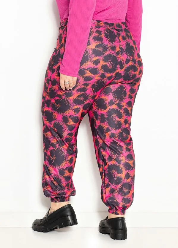 Marguerite - Calça Onça Pink Jogger em Malha Crepe Plus Size 2