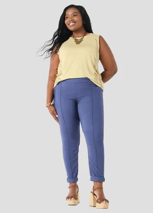 Cereja Rosa - Calça Plus Size Soft com Elastano Azul - CEREJA ROSA