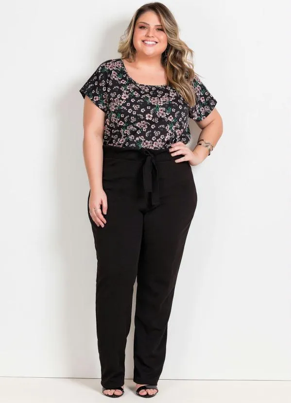 Marguerite - Calça Preta Clochard com Amarração Plus Size 4