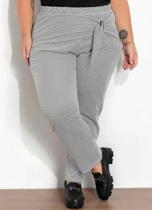 Marguerite - Calça Preta e Branca com Fivela Plus Size - MARGUERITE
