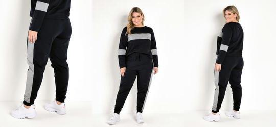 Cal�a Preta e Mescla com Recortes Plus Size